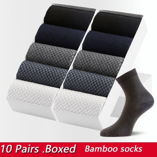 Gift Boxed 10 Pairs Men&#39;s Bamboo Fiber Socks Breathable Compression Long Socks Business Casual Male Large size 38-47