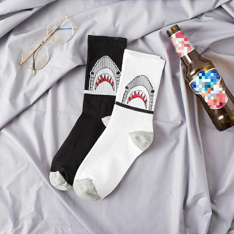 Fashion shark Hip Hop socks men long socks cartoon Hiphop Street Sport Skateboard black white crew socks street fashion gifts