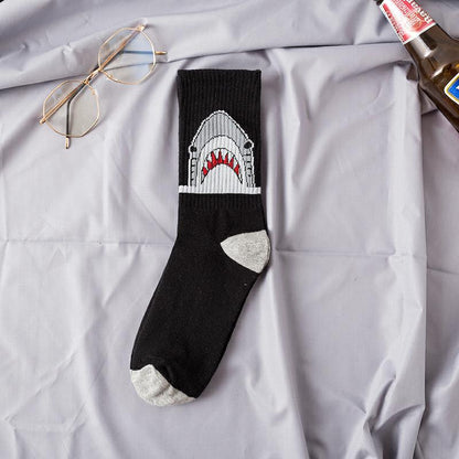 Fashion shark Hip Hop socks men long socks cartoon Hiphop Street Sport Skateboard black white crew socks street fashion gifts