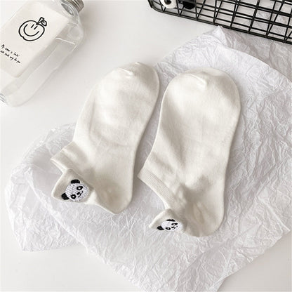 Funny Cute Embroidery Panda Socks Women Harajuku Divertidos Kawaii White Black Calcetines Mujer Ankle Sokken Chaussette Femme