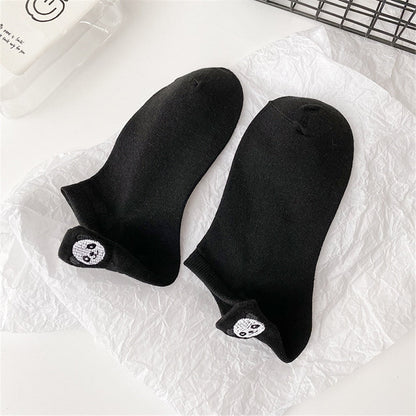 Funny Cute Embroidery Panda Socks Women Harajuku Divertidos Kawaii White Black Calcetines Mujer Ankle Sokken Chaussette Femme